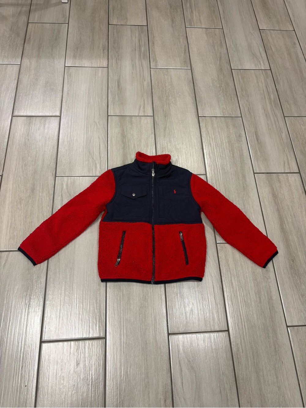Box #7 Polo Ralph Lauren Boys size 7 Teddy Sherpa Fleece Red/Navy Jacket